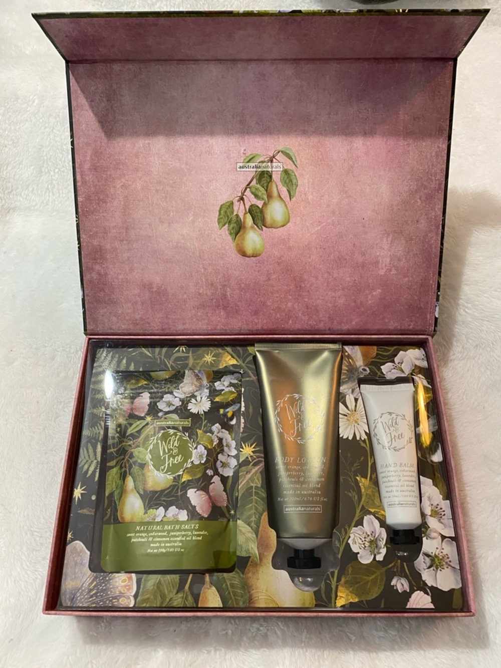 🆕 Australia Naturals Wild & Free Pamper Trio Bath Salt Body Lotion Balm Gift Set